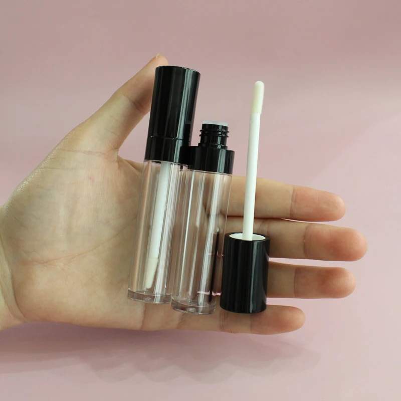 Round plastic black lip gloss tube 7 ml liquid transparent bottle lip gloss containers tube