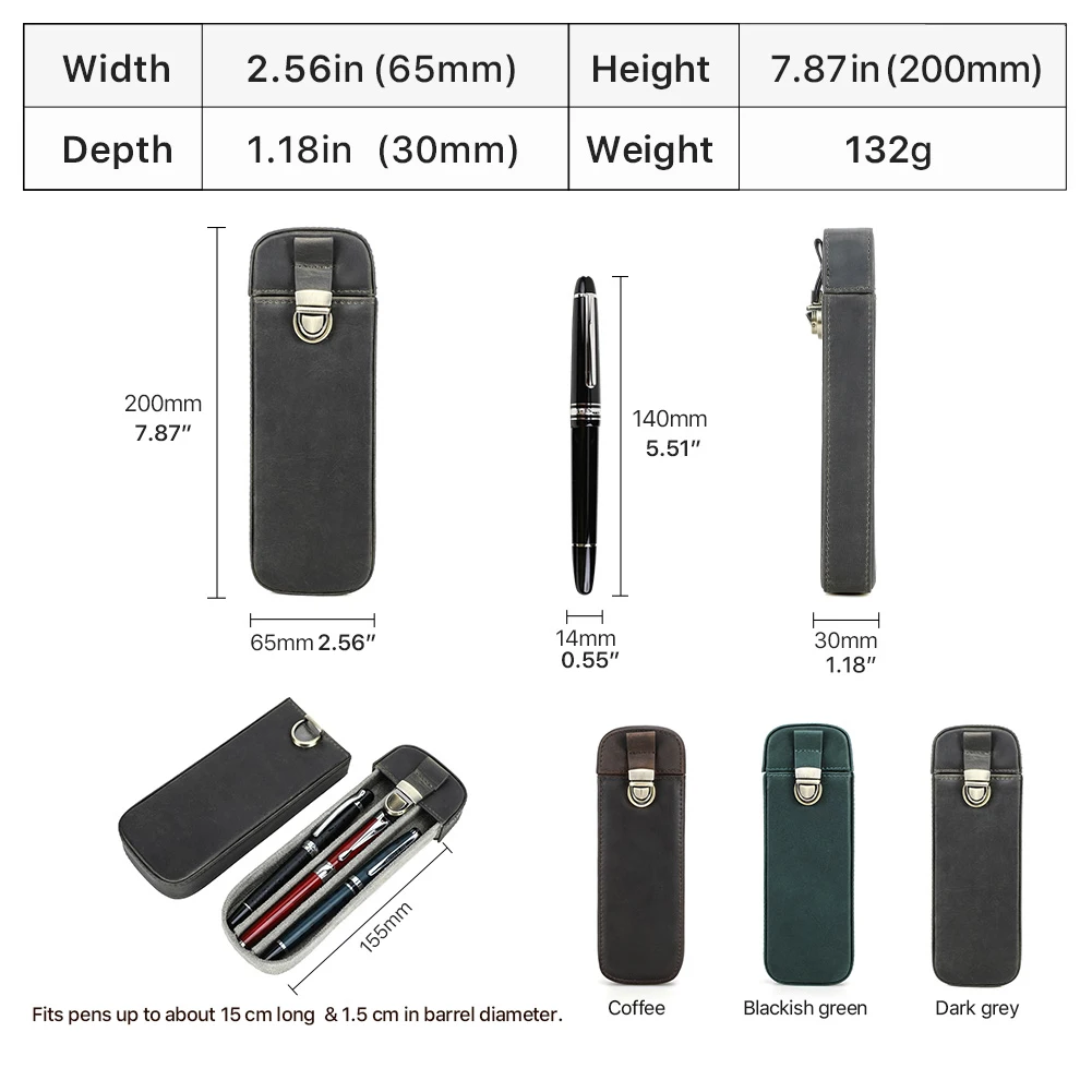 Portable Handmade Fountain Pen Storage Box 3 Slots Premium Leather Hard Pen Case with Removable Tray Holder CF9067