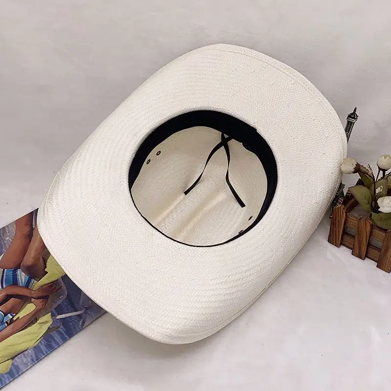 STS Hot Sale White Color Panama Hat Sun Protection Western Sombreros Paper Cowboy Straw Hat