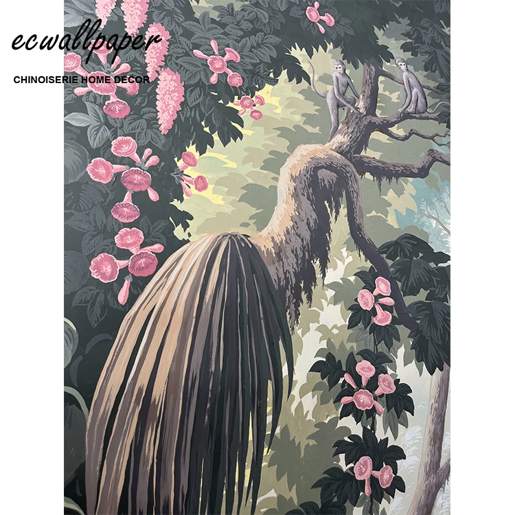 Hand-Painted Forest Wall Mural Tropical Jungle Mural Wallpaper