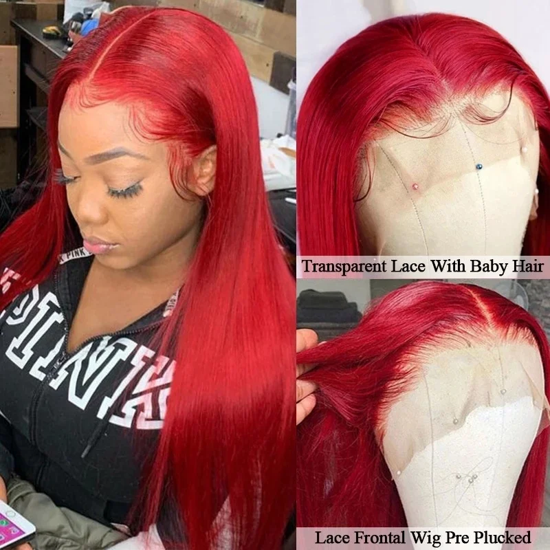 Custom Color Red Color Long Straight Raw Hair Wig 13x4 Lace Frontal Wig Red Peruvian 100% Human Hair Lace Front Wigs