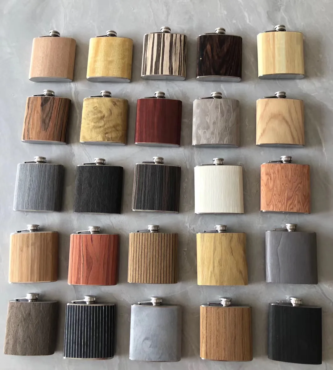 
Stocked wholesale 6oz stainless steel wooden hip flask 