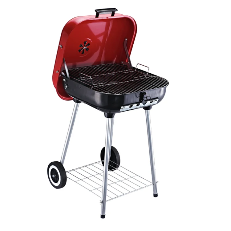 Outdoor 18 inch Square Metal Charcoal Barbecue Stove with the Wheel