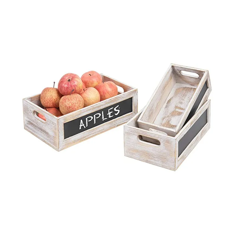 
Wooden nested storage blackboard front panel hollow handle 3-piece setwooden veg crates 