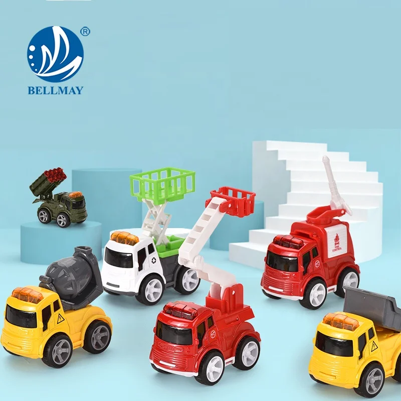 Bemay Toy Factory Price 8 PCS 2 IN 1 Pull Back Version Alloy Fire Engineering Die cast Car Construction For Collection