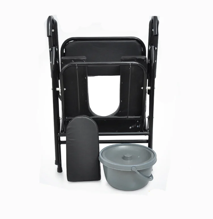 Folding Medical Bedside Commode with Removable Bucket for Handicap Elderly Camping Toilet Chair with Armrests and Backrest