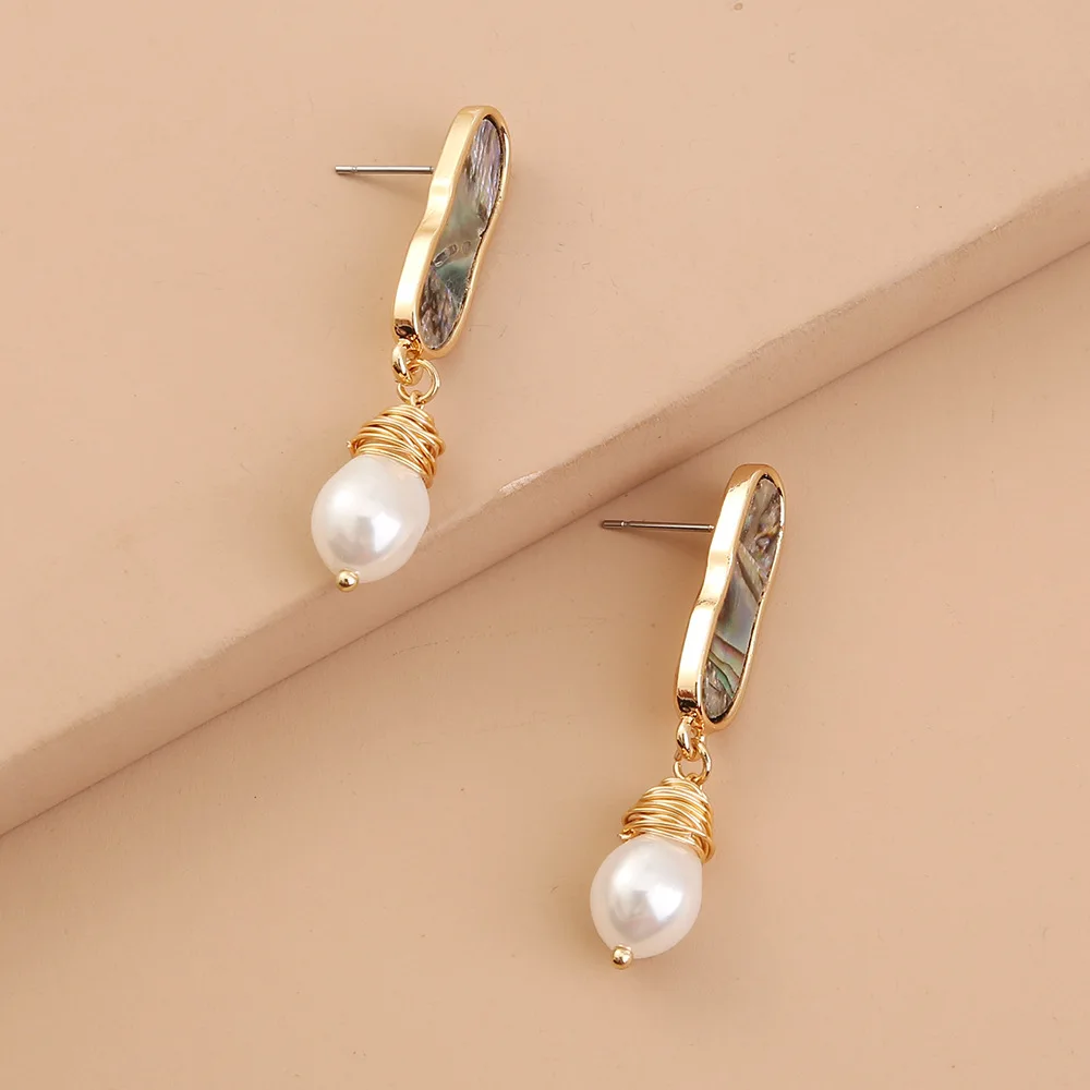 Cross-border E-commerce Products Natural Abalone Stud Earrings Original Handmade Wrapped Pearl Earrings