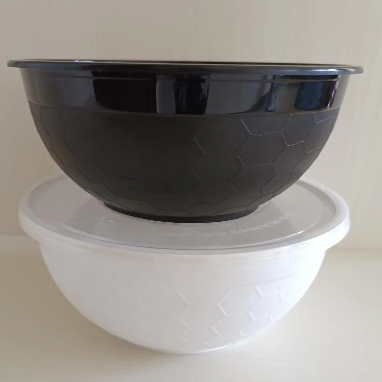 1050ml  microwave black white clear round disposable  PP football design food container plastic noodle soup bowl with lid