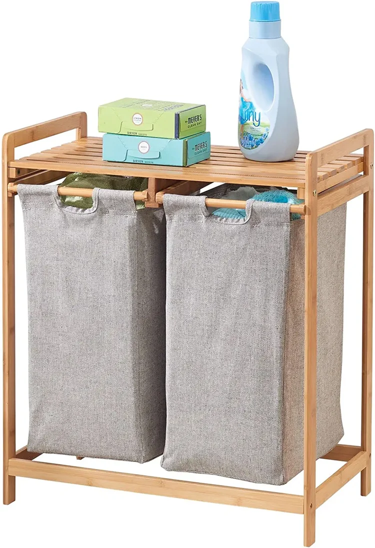 laundry basket 2 compartments Storage Laundry Hamper Bamboo dirty clothes basket