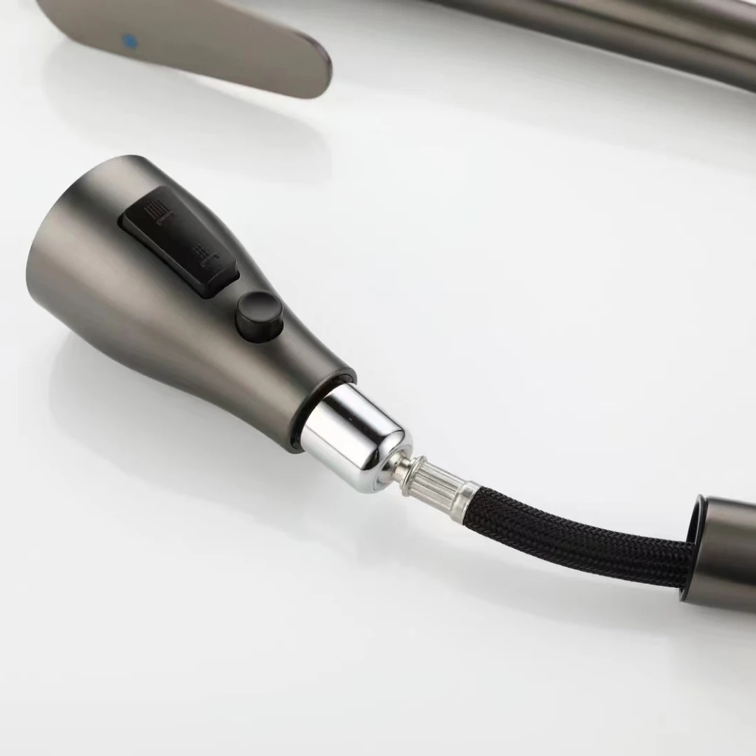 three mode widespread Gun grey SUS304 pull down out kitchen sink faucet with sprayer for kitchen sink