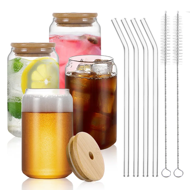 16 унций-20 унций сублимационные консервированные пинты стаканы Боба с бамбуковой крышкой и соломинкой Для пива газированный кофе для коктейльных напитков