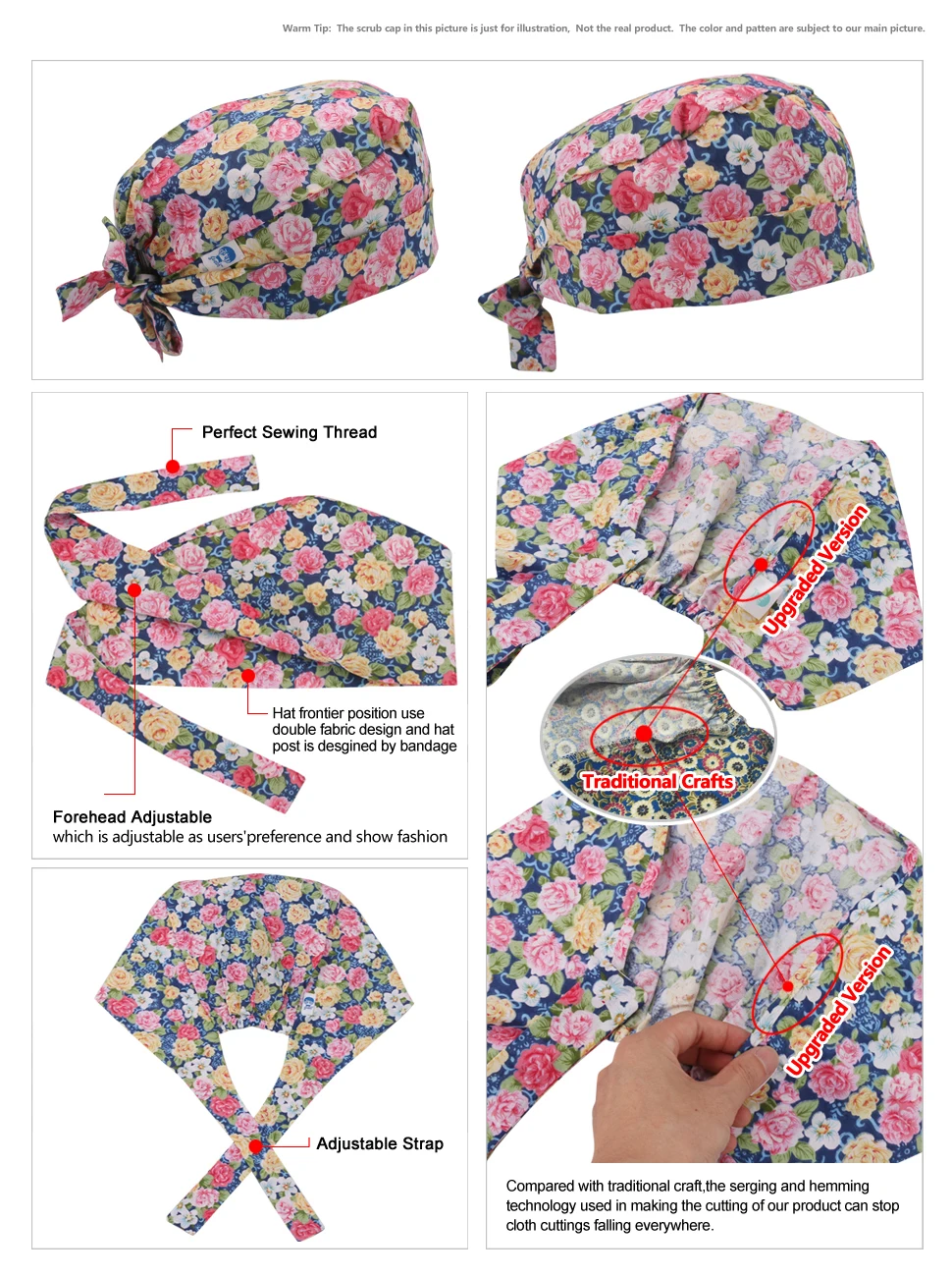 GUOER Unisex customizable satin lined scrub hat scrubs uniforms hat scrub hats caps