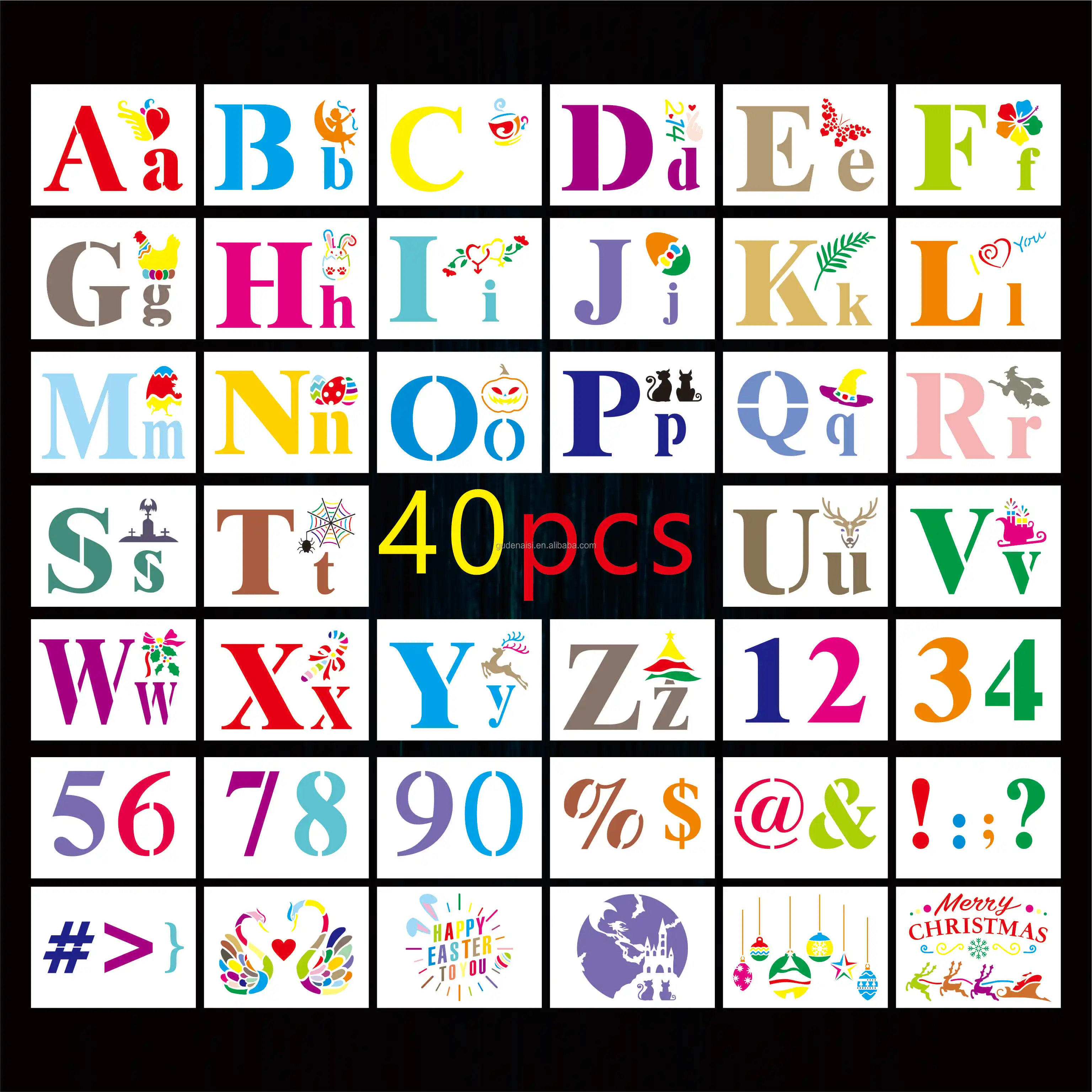 45 шт., трафареты для рисования букв и цифр