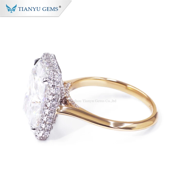 Tianyu Gems 18K Real Yellow Gold 6.0CT  D E F Moissanite& Lab Diamond Halo Wedding Engagement Ring
