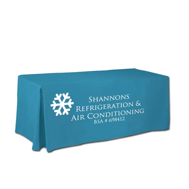 Customized print logo rectangle black polyester tablecloths party banquet wedding stretch spandex 6ft table cover table cloths