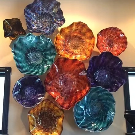Luxury Hanging Wall Art Modern Hand Blown Art Flower Plate Murano Glass Plates Wall Hanging Art
