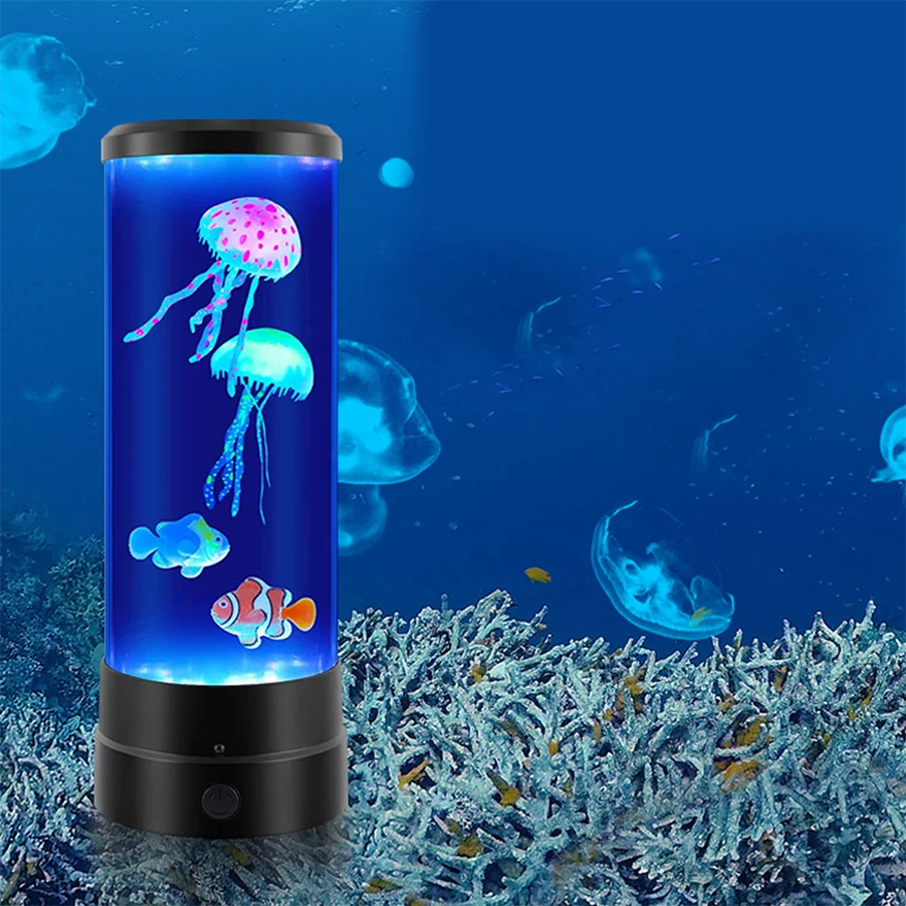 Led Color Changing Mini Aquarium Jellyfish Lamp Desk Decoration Fish
