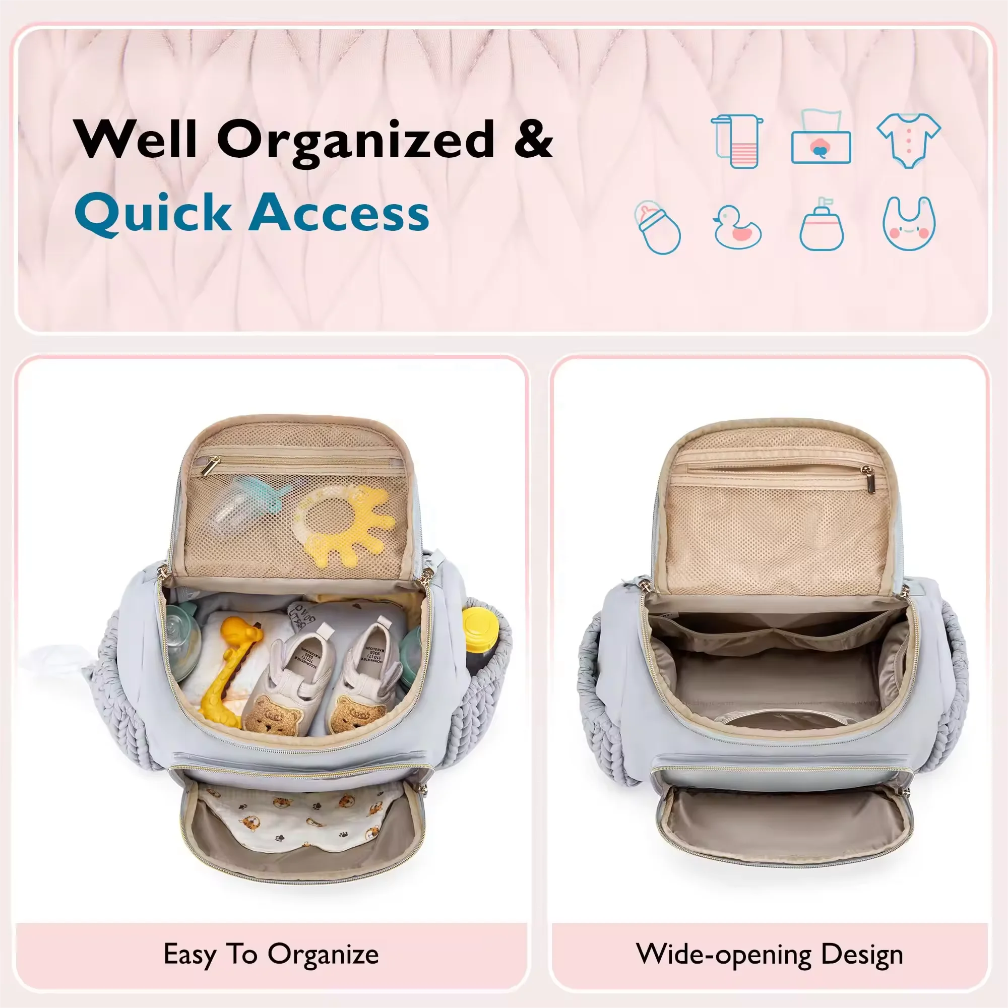 BSCI Nylon Nappy Back Pack Mommy Bag Baby Diaper Bags with Babi Changing Pad Mat Backpack for Mom