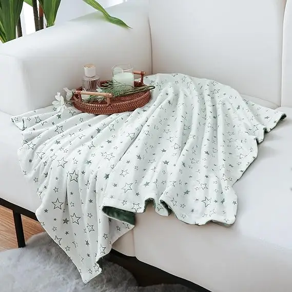 Baby Blanket Super Soft Double Layer Minky Blanket with Dotted Backing Receiving Blanket fot Toddler with Star Pattern