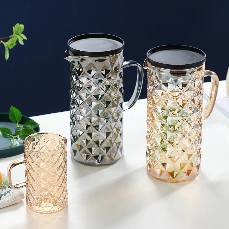New Design Creative Diamond Glass Beverage Pitcher Set for Hot/Cold Water ced Tea and Juice Drink