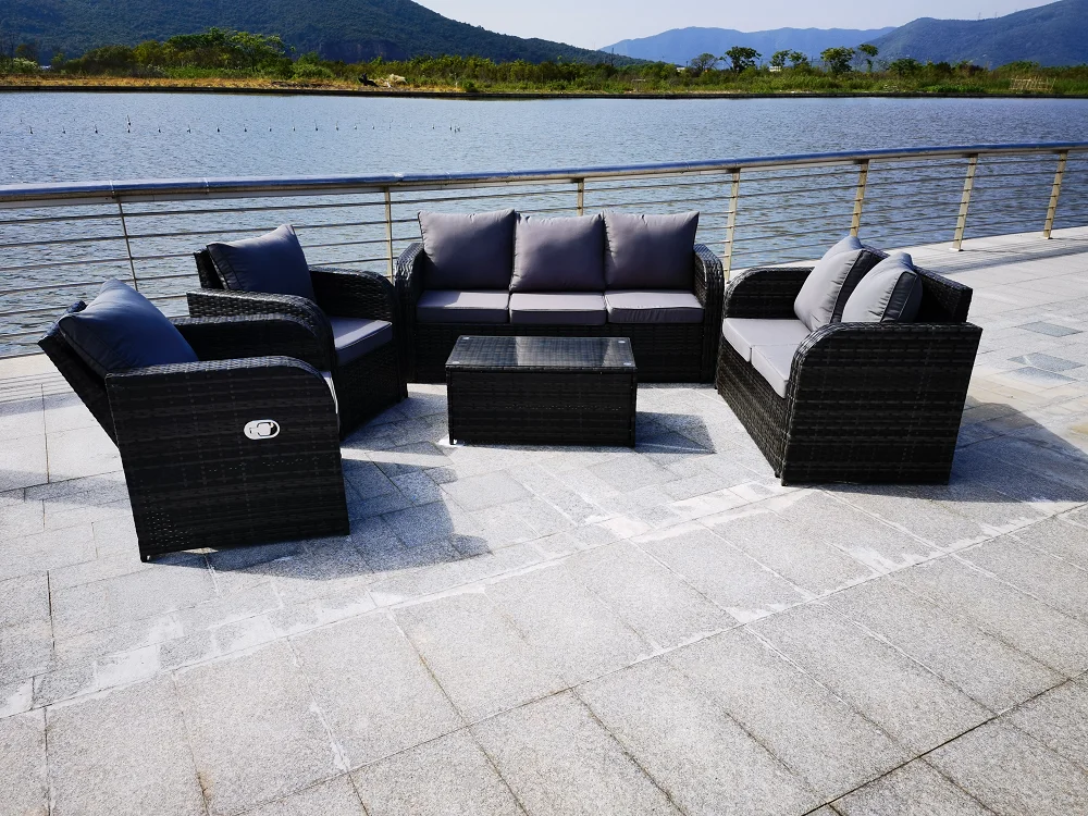 YOHO Modern Outdoor Furniture Waterproof PE Rattan Patio Garden Sofa with Recliner Chair Indoor Outdoor Conversation Furniture
