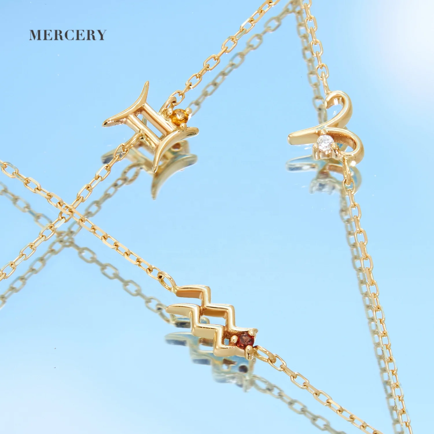 Mercery Jewelry Wholesale Custom ODM OEM DIY Birthstone Twelve Constellations Bracelet 14k Gold Zodiac Sign Charm Bracelets