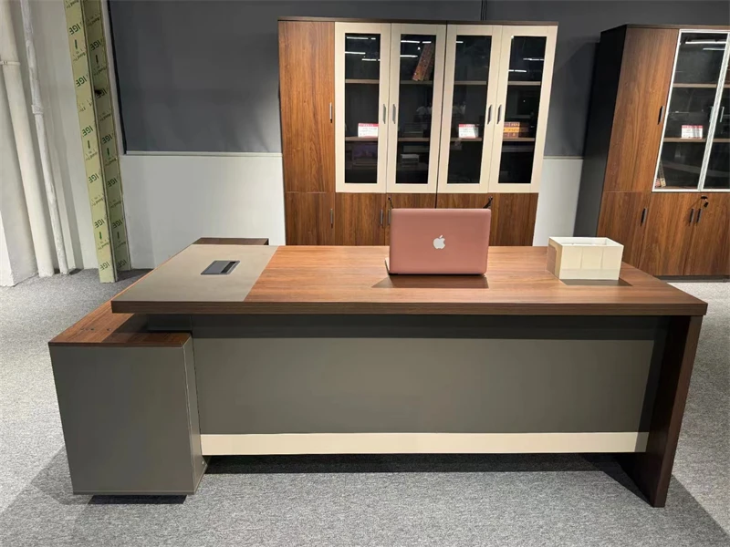 Practical Wooden Executive Office Corner Desk With Side Table Manager Director Single Workshop Work Office Table for Workspace