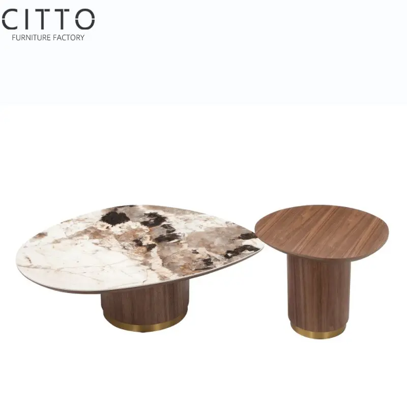 China Factory Modern Furniture Coffee Table Ceramic Coffee Table Walnut Veneer Coffee Table Support Customization