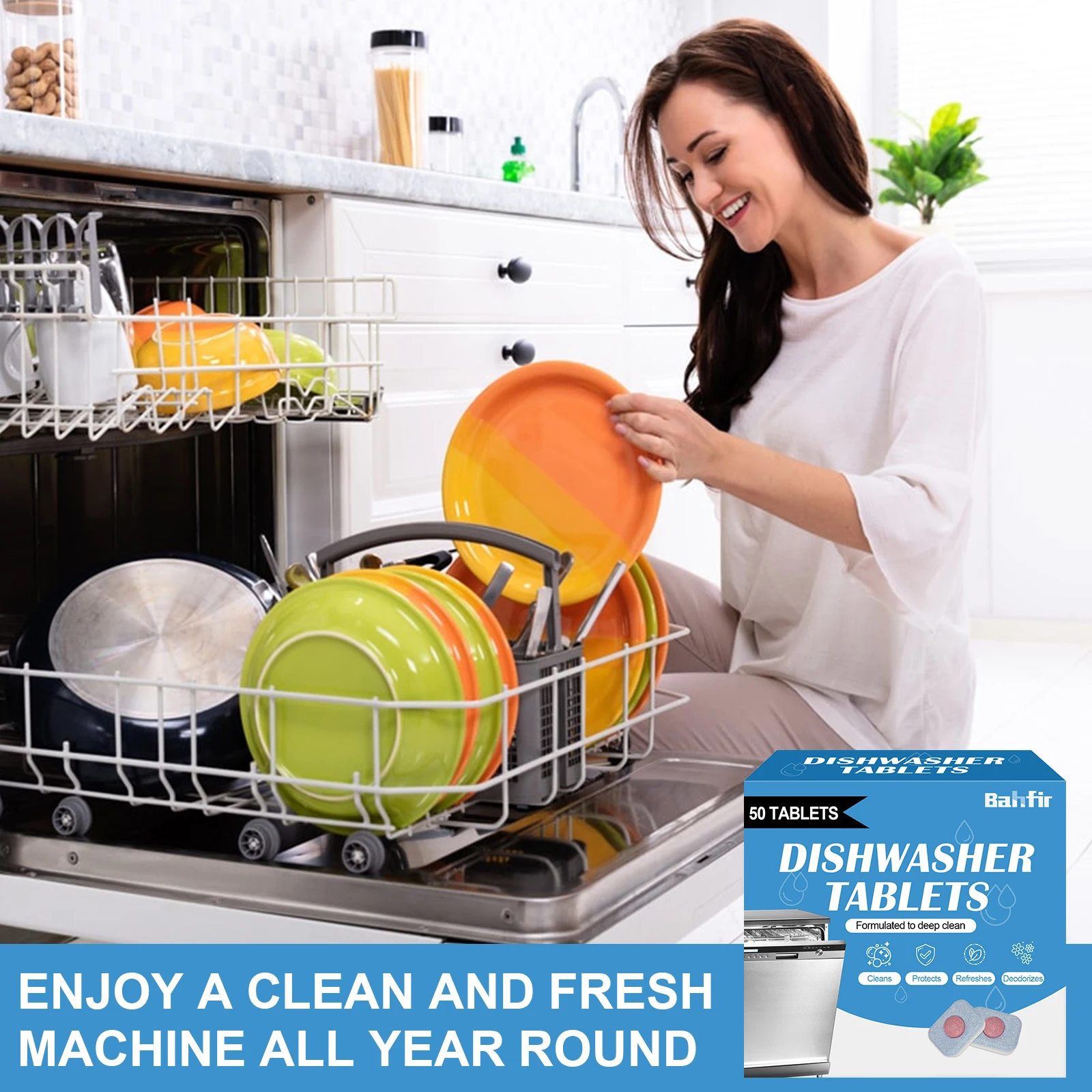 Powerful Oil Stains Dishwasher Solid Detergent Tablets 50 pcs  for Sparkling Clean Dishes