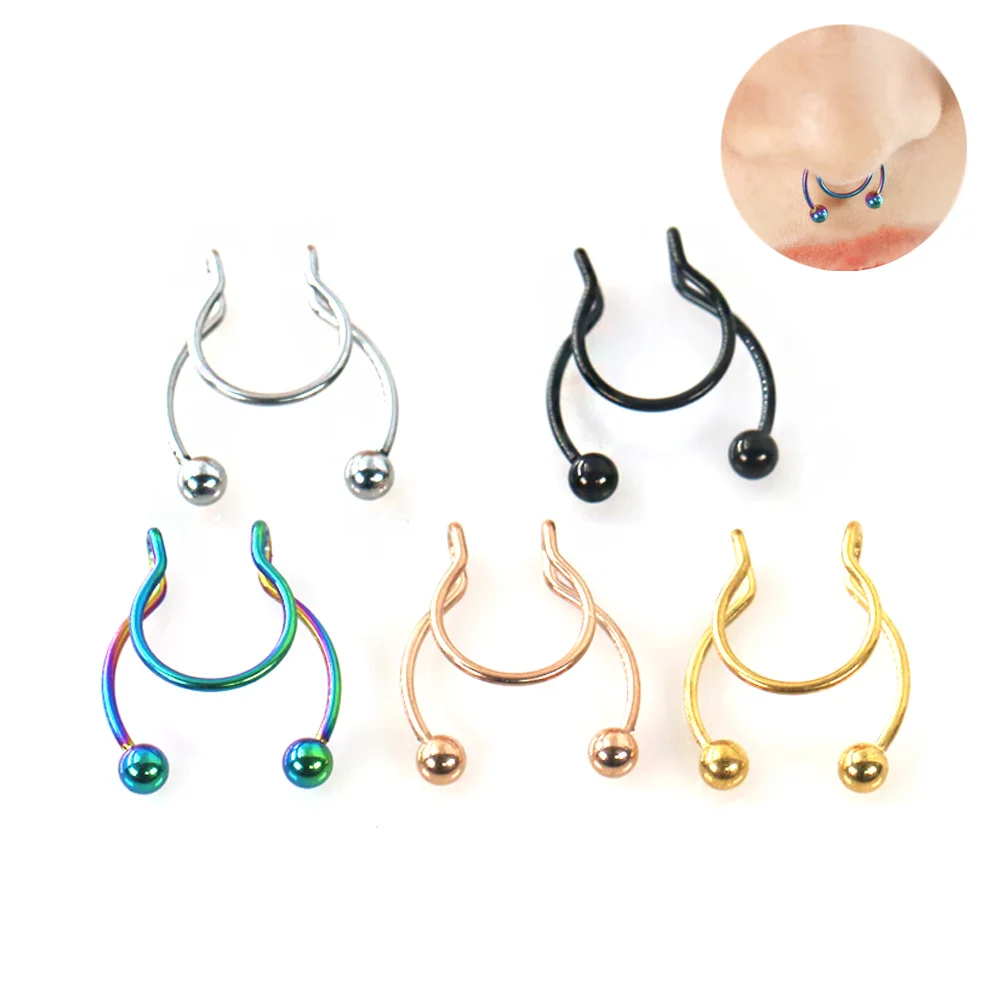 Hot Selling Wholesale New Design Stainless Steel None Piercing Clip on Antler Nose Hoop Septum Ring in Stocking