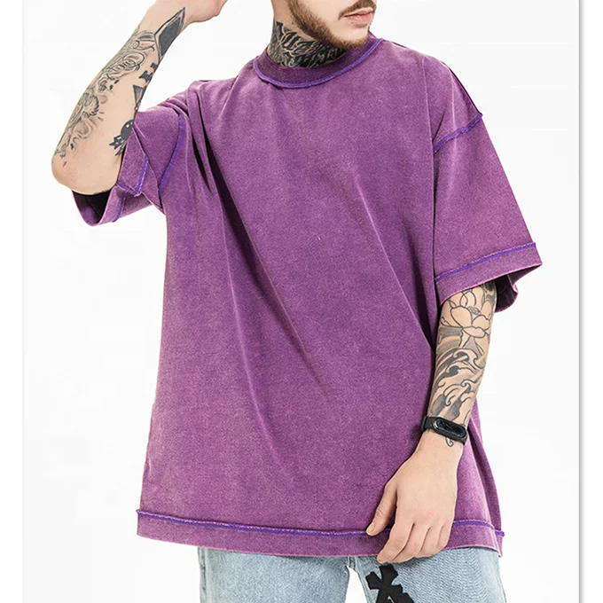 Custom screenprint print logo oversized tshirt stonewash t shirt 280gsm 230gsm acid stone washed t-shirt blank for men
