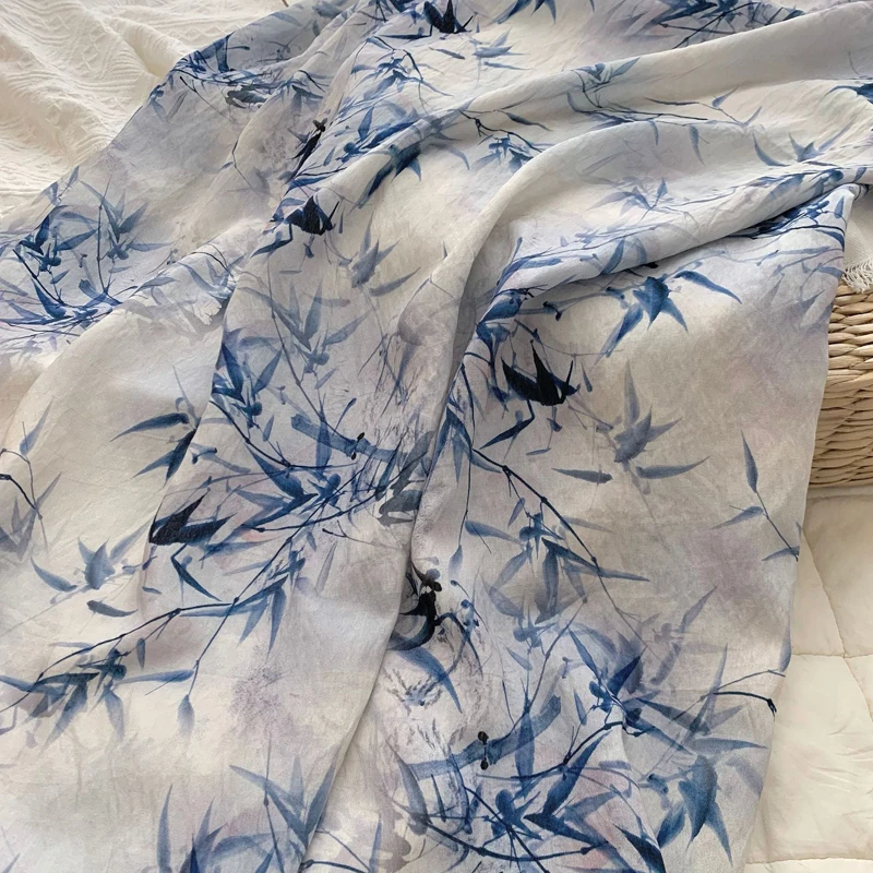 RTS Digital Printed Chinese Style Ramie Tencel Fabric For Dress