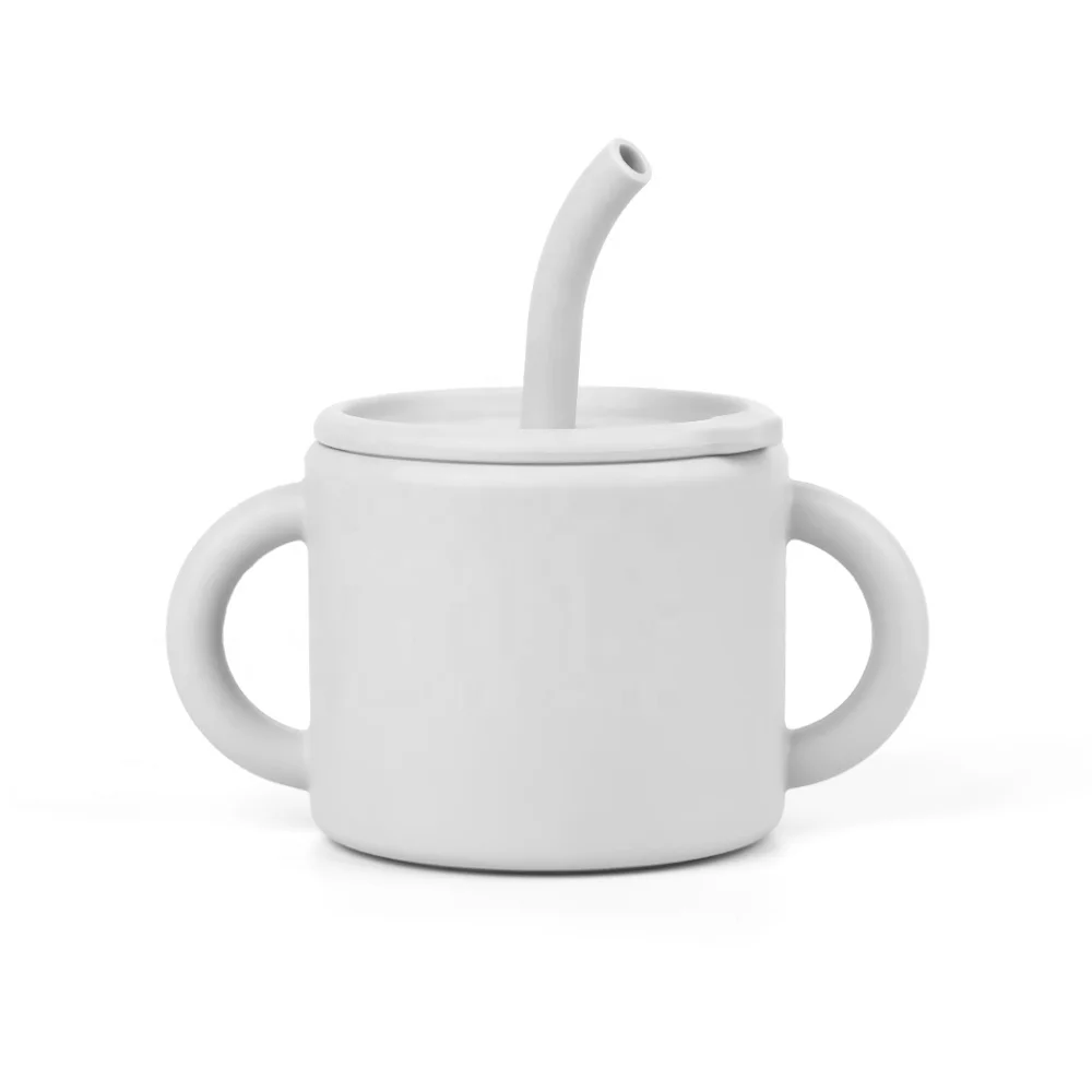 2023 Unbreakable Reusable Soft Kids Toddler Baby Cute Training Drinking Water Silicone baby drinking cup With Straw and Handle