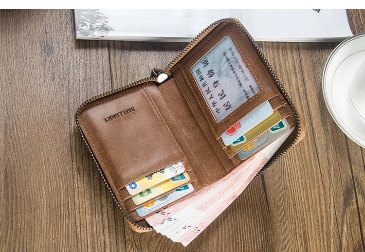 Мужской горизонтальный кошелек Baellerry на молнии, бумажник из искусственной кожи с держателем для карт, короткий деловой держатель на молнии