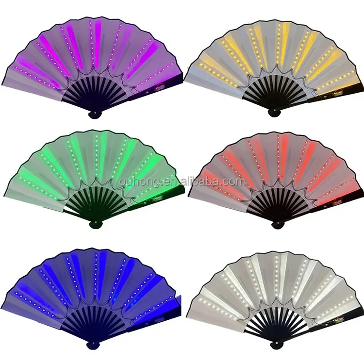 2023 New Design Led Hand Fan Folding Light Up Bamboo Decorative Paper Fans For Party