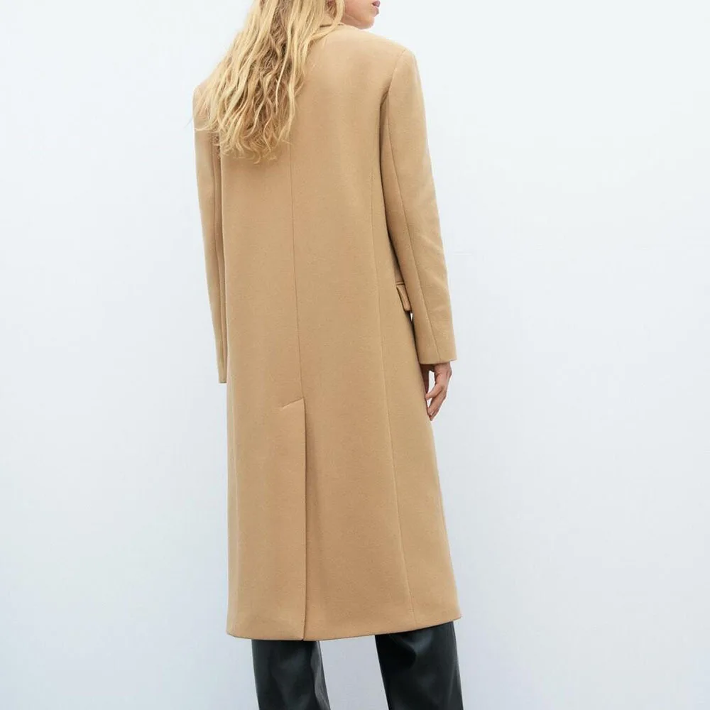 S788A High Quality Winter new Solid Color Double Breasted Loose Long Overcoat