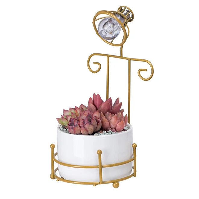 HOT Flower Pots Outdoor Succulent Planter Stand With Light Bulb Metal Iron Rack Large Plant Container Holder Shelf for