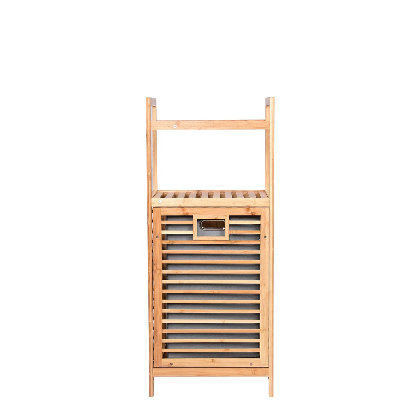 Hot Sale 2 Tier Bamboo Shelf Bathroom Storage Rack with Removable Inner Fabric Basket for Home