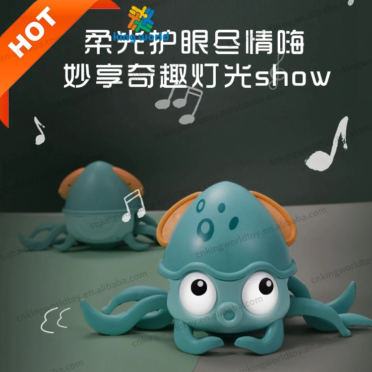New Plastic Electric Music Light UP Induction Crawling Walking Octopus Baby Moving Toy Animal with USB Cable