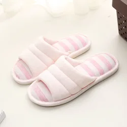 Home knitted fabric cotton men and women couple non-slip slippers indoor home slippers wholesale