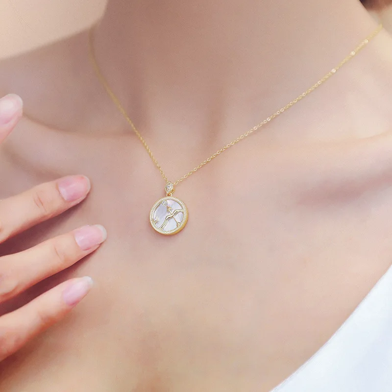 Fashion jewelry necklace 12 zodiac signs white shell pendant collarbone chain jewelry trendy coin zodiac sign hits