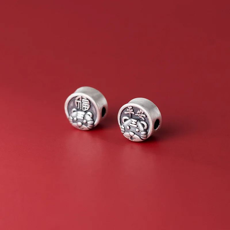 3D tiger scattered beads 999 Sterling Silver retro lovely animal beads DIY jewelry accessories wholesale