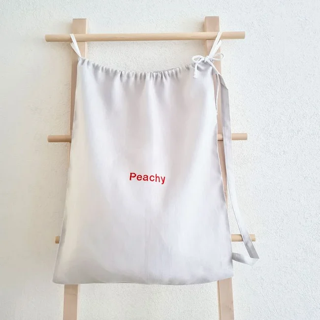 Large linen backpack laundry bag custom embroidered with strap Personalized backpack drawstring bag