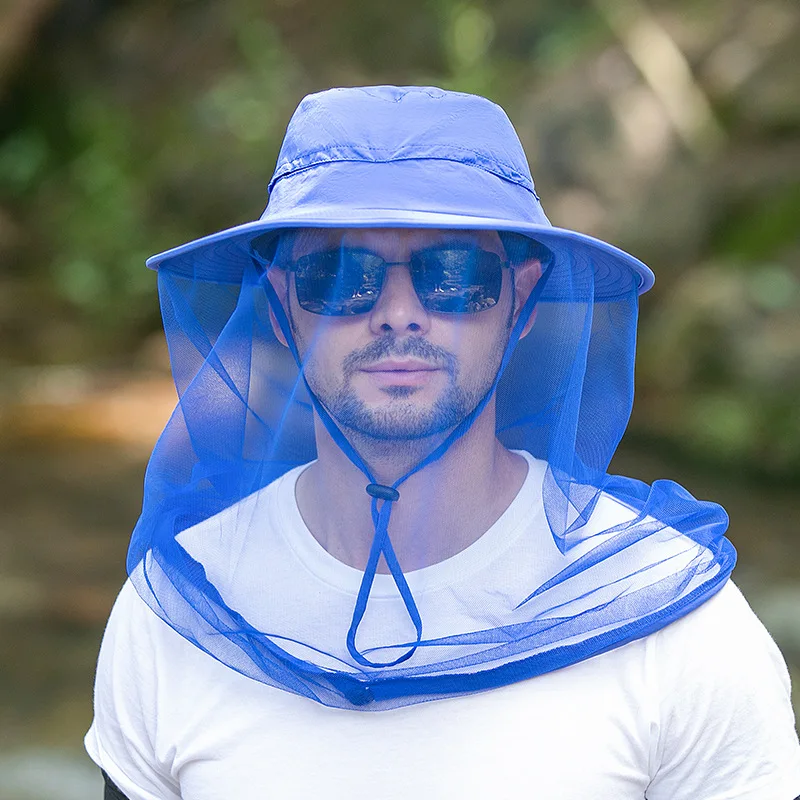 FF1418 Wide Brim Fishing Bucket Sun Hat Beekeeping Beekeeper Bee Veil Cap Men Women Outdoor Mosquito Head Net Hat