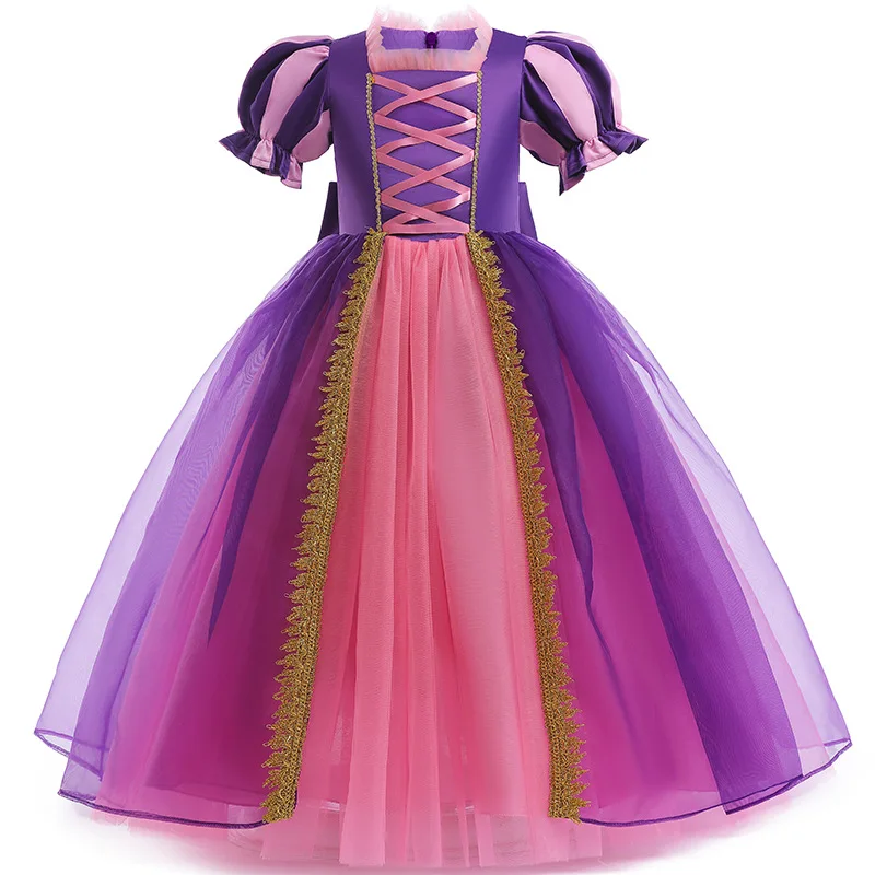 Hot Selling Trendy Criss-cross Design Halloween Ball Gown Purple Short SLeeve Girls Princess Dress For Banquet