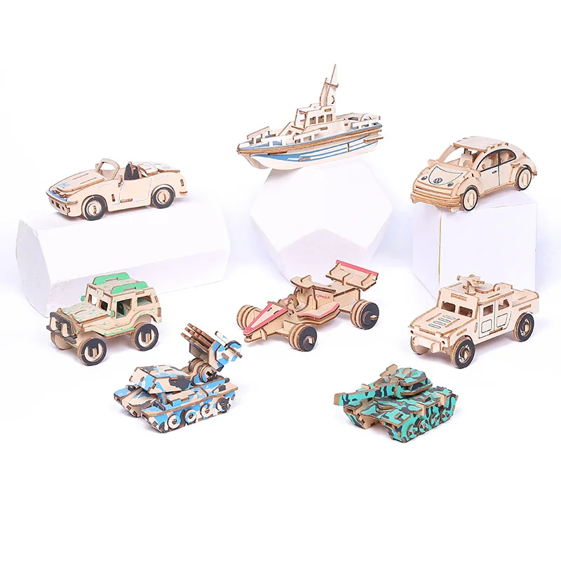 Детский экологичный 3D-пазл-динозавр с машинкой из мультфильма «сделай сам» Обучающие игрушки деревянный 3D-пазл для детей
