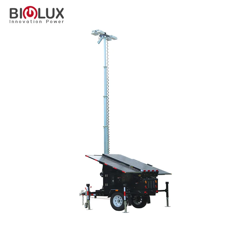 Mobile solar light tower with 400w led lights for construction site