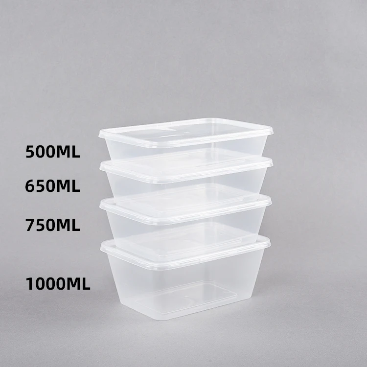 Custom 750ml microwavable fast food takeaway box disposable clear plastic rectangle meal box take away bento food container