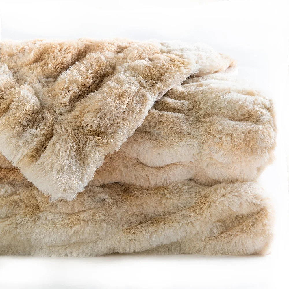 Soft Stylish Luxury Warm Embossed Tie Dye Ruched Bubbly Rabbit Faux Fur Minky Throw Blankets for Winter