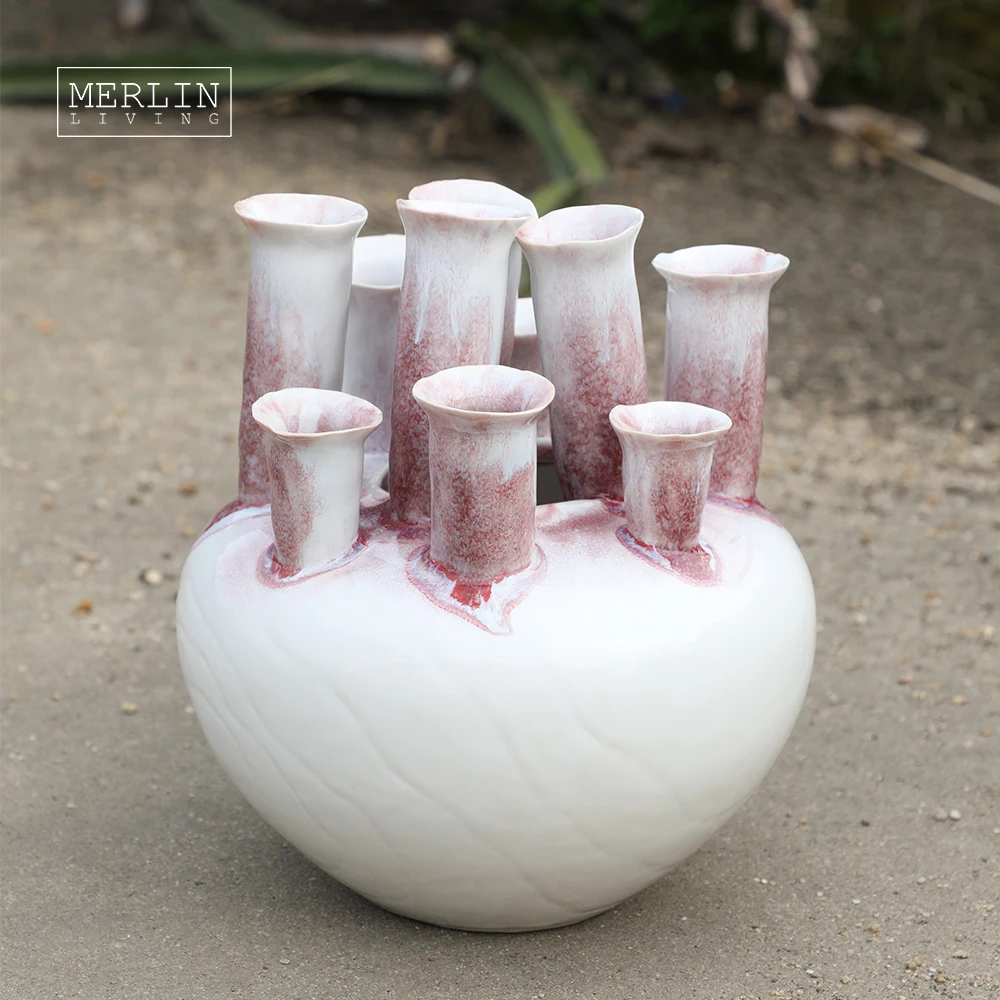 Merlin Living handmade Ceramic vase for home decor table vase glazed white vase Chaozhou Ceramic Factory OEMODM Custom